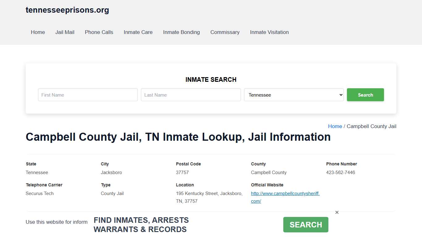 Campbell County Jail, TN - Offender Locator, Contacts, Inmate Info